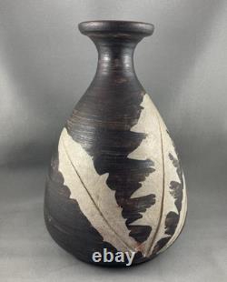 Vintage Canadian Pottery Vase, Sgraffito Leaves, 8.5 H, Vancouver Island