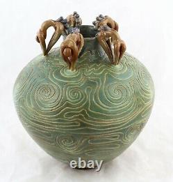 Vintage Carved Art Pottery Figural Vase SIGNED