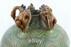 Vintage Carved Art Pottery Figural Vase SIGNED