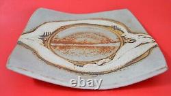 Vintage Ceramic Abstract Plate Signed Studio Pottery Beautiful Inlay Decoration