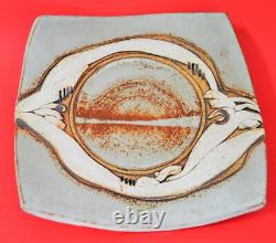 Vintage Ceramic Abstract Plate Signed Studio Pottery Beautiful Inlay Decoration
