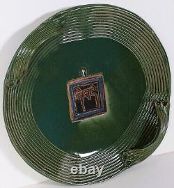 Vintage Ceramic Abstract Plate Signed Studio Pottery Green Stoneware