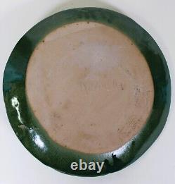 Vintage Ceramic Abstract Plate Signed Studio Pottery Green Stoneware