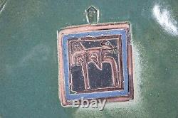 Vintage Ceramic Abstract Plate Signed Studio Pottery Green Stoneware