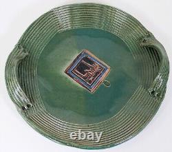 Vintage Ceramic Abstract Plate Signed Studio Pottery Green Stoneware