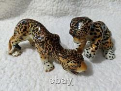 Vintage Ceramic Arts Studio Fighting Leopards Figurines Pair