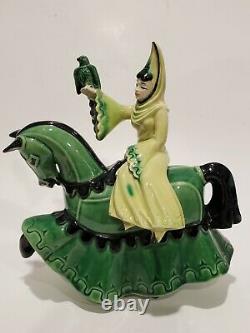 Vintage Ceramic Arts Studio Lady Rowena On Charger Figurine In Green