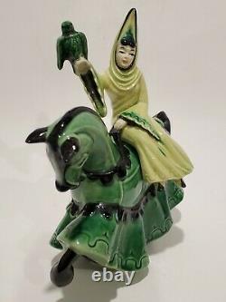 Vintage Ceramic Arts Studio Lady Rowena On Charger Figurine In Green