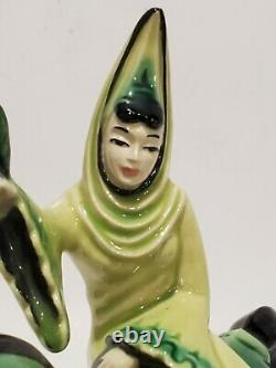 Vintage Ceramic Arts Studio Lady Rowena On Charger Figurine In Green