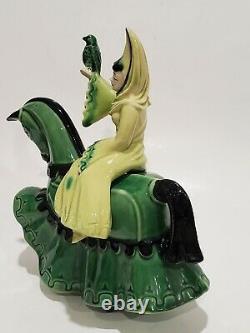 Vintage Ceramic Arts Studio Lady Rowena On Charger Figurine In Green