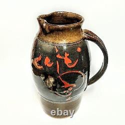 Vintage Ceramic Brown Studio Art Pottery Signed Fred Stoddar Handled Vase 11