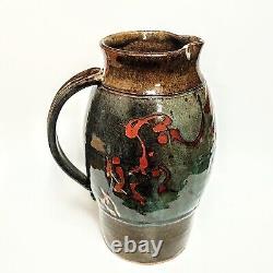 Vintage Ceramic Brown Studio Art Pottery Signed Fred Stoddar Handled Vase 11