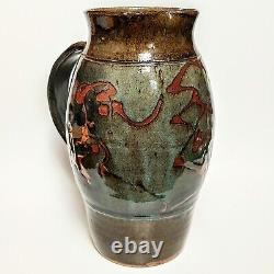 Vintage Ceramic Brown Studio Art Pottery Signed Fred Stoddar Handled Vase 11