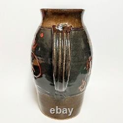 Vintage Ceramic Brown Studio Art Pottery Signed Fred Stoddar Handled Vase 11