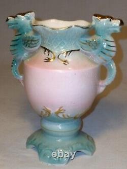 Vintage Ceramic Double Handled Flying Dragon Vase Rose Flower Gold
