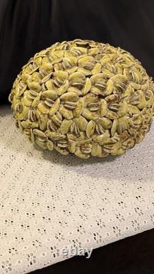 Vintage Ceramic Flower Vase Green Peapod Petal Textured Studio Pottery Sculptura