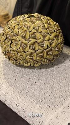 Vintage Ceramic Flower Vase Green Peapod Petal Textured Studio Pottery Sculptura