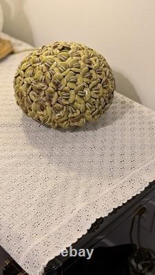 Vintage Ceramic Flower Vase Green Peapod Petal Textured Studio Pottery Sculptura