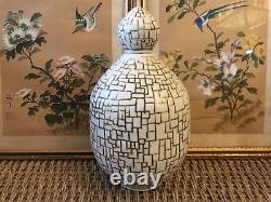 Vintage Ceramic Jar With Lid Large Signed Studio Pottery Mid Century Geometric