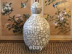 Vintage Ceramic Jar With Lid Large Signed Studio Pottery Mid Century Geometric