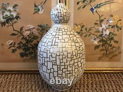 Vintage Ceramic Jar With Lid Large Signed Studio Pottery Mid Century Geometric