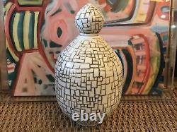 Vintage Ceramic Jar With Lid Large Signed Studio Pottery Mid Century Geometric