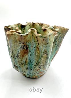 Vintage Ceramic Studio Art Pottery Ruffled Vase