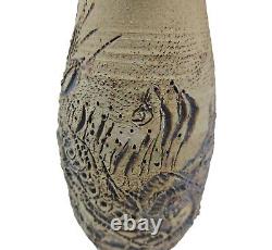 Vintage Ceramic Studio Art Pottery Vase Floral Carved Signed 1969 READ