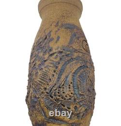 Vintage Ceramic Studio Art Pottery Vase Floral Carved Signed 1969 READ