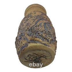 Vintage Ceramic Studio Art Pottery Vase Floral Carved Signed 1969 READ