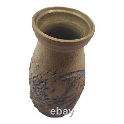 Vintage Ceramic Studio Art Pottery Vase Floral Carved Signed 1969 READ
