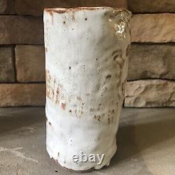 Vintage Ceramic Vase Textured Ikebana Brutalist Studio Pottery Creamy Heavy Rare