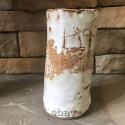 Vintage Ceramic Vase Textured Ikebana Brutalist Studio Pottery Creamy Heavy Rare