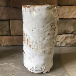Vintage Ceramic Vase Textured Ikebana Brutalist Studio Pottery Creamy Heavy Rare