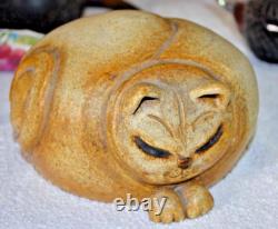 Vintage Ceramics Sleep Cat Art Studio Pottery Cat Sculpture- Signed 7.5