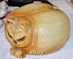 Vintage Ceramics Sleep Cat Art Studio Pottery Cat Sculpture- Signed 7.5