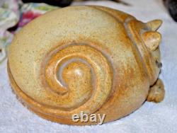 Vintage Ceramics Sleep Cat Art Studio Pottery Cat Sculpture- Signed 7.5