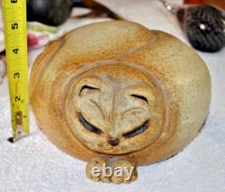 Vintage Ceramics Sleep Cat Art Studio Pottery Cat Sculpture- Signed 7.5