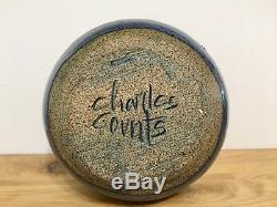 Vintage Charles Counts Studio Pottery Jug Mid Century Blue Brown