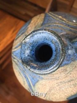 Vintage Charles Counts Studio Pottery Jug Mid Century Blue Brown