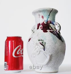 Vintage Chinese Crackle Pottery Art Studio Floral Vase