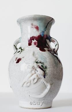Vintage Chinese Crackle Pottery Art Studio Floral Vase