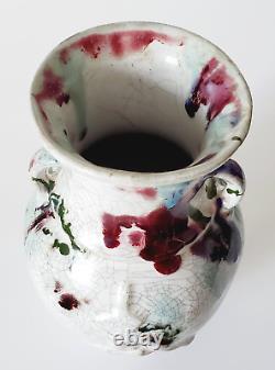 Vintage Chinese Crackle Pottery Art Studio Floral Vase