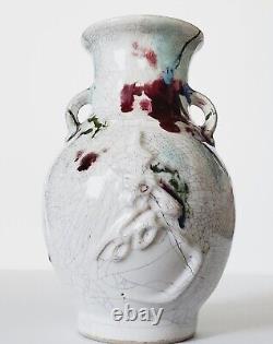 Vintage Chinese Crackle Pottery Art Studio Floral Vase