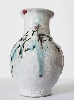 Vintage Chinese Crackle Pottery Art Studio Floral Vase
