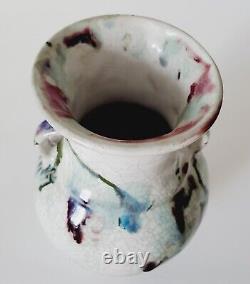 Vintage Chinese Crackle Pottery Art Studio Floral Vase