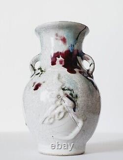 Vintage Chinese Crackle Pottery Art Studio Floral Vase