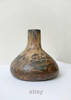 Vintage Chocolate Brown Beige Melting Fat Lava Large Ceramic Weedpot Studio Art