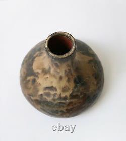 Vintage Chocolate Brown Beige Melting Fat Lava Large Ceramic Weedpot Studio Art
