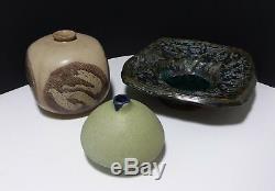 Vintage Chop Mark Signed Japanese Studio Pottery Hand Formed Bowl AWESOME GLAZE